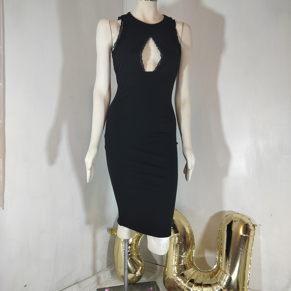 Socialite Black Lace Detail Midi Dress